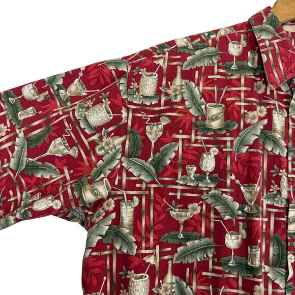 Vtg Campia Moda Hawaiian Aloha Shirt Sz Large Red Cotton Tropical Cocktail Print - Picture 4 of 9